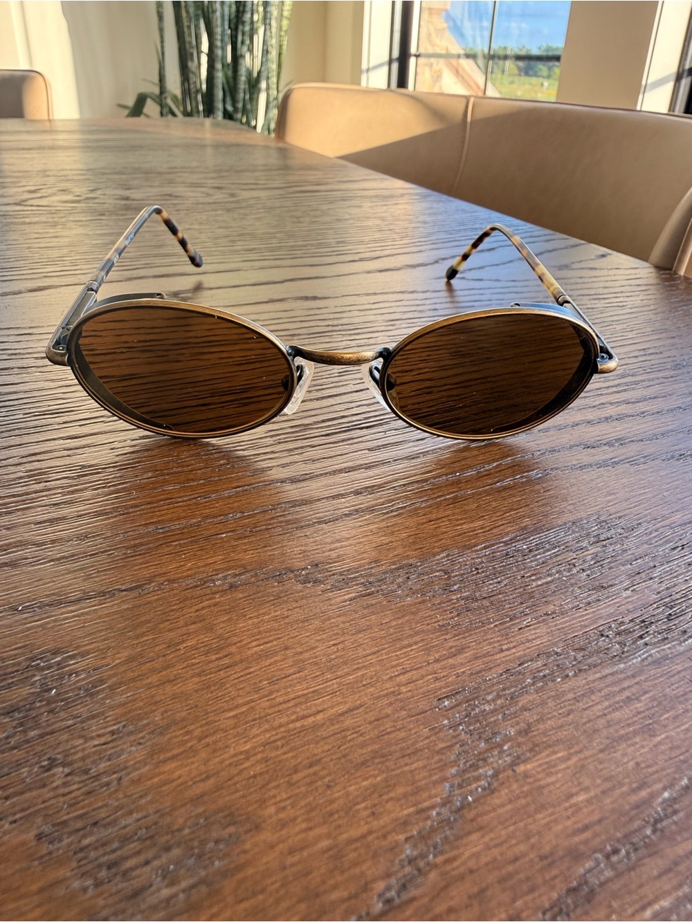 Vintage Timberland Round Tortoise Sunglasses Gold Brushed Metal Frames